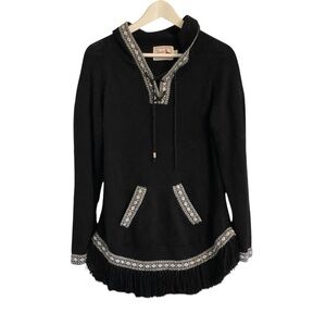 The Alpaca Connection Sweater Women Size Small Black Wool Hooded Fringe